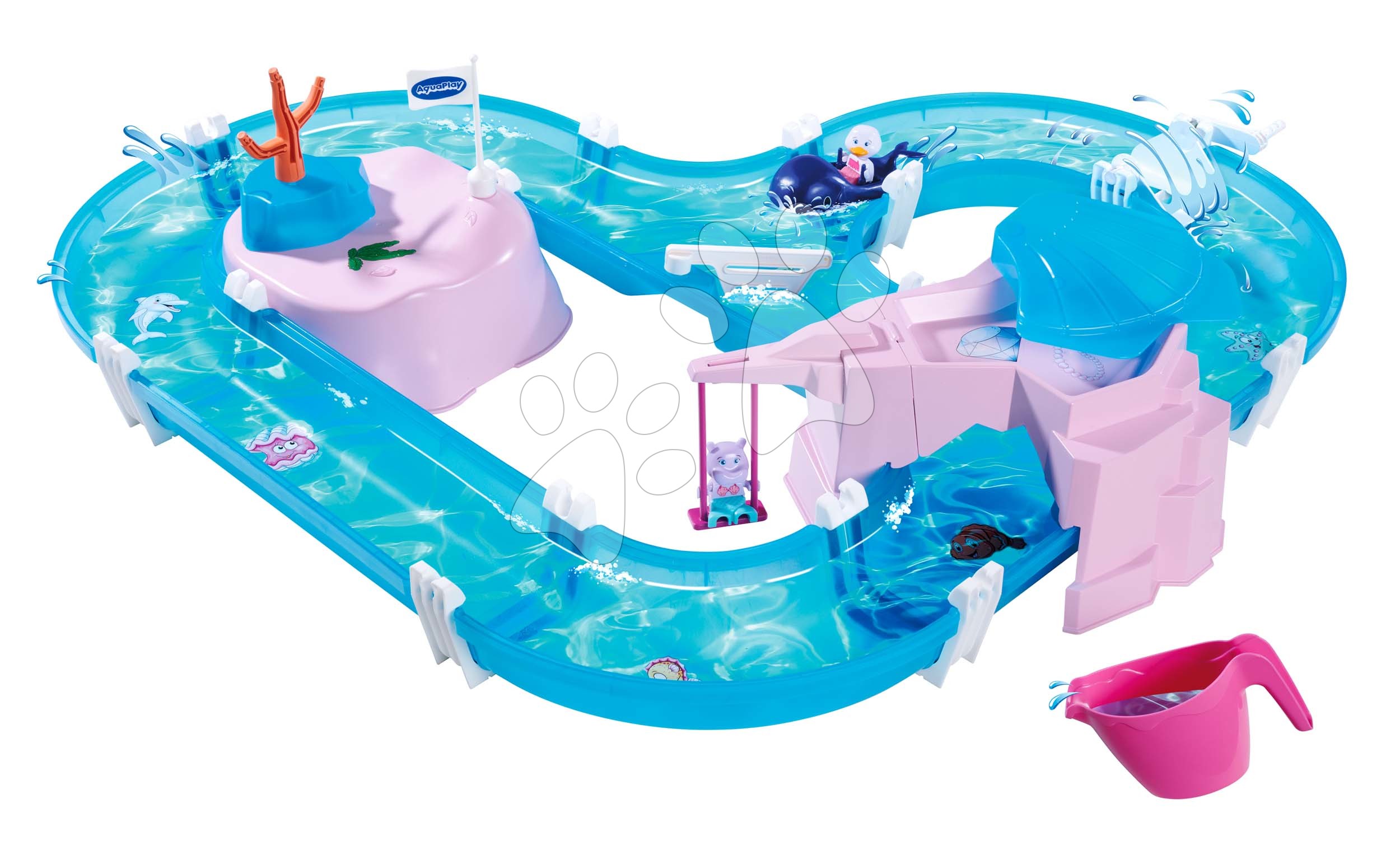 Szív alakú vízi pálya hintával és rejtekhellyel Mermaid AquaPlay vízhatlan matricákkal és 2 sellő figura 3 évtől