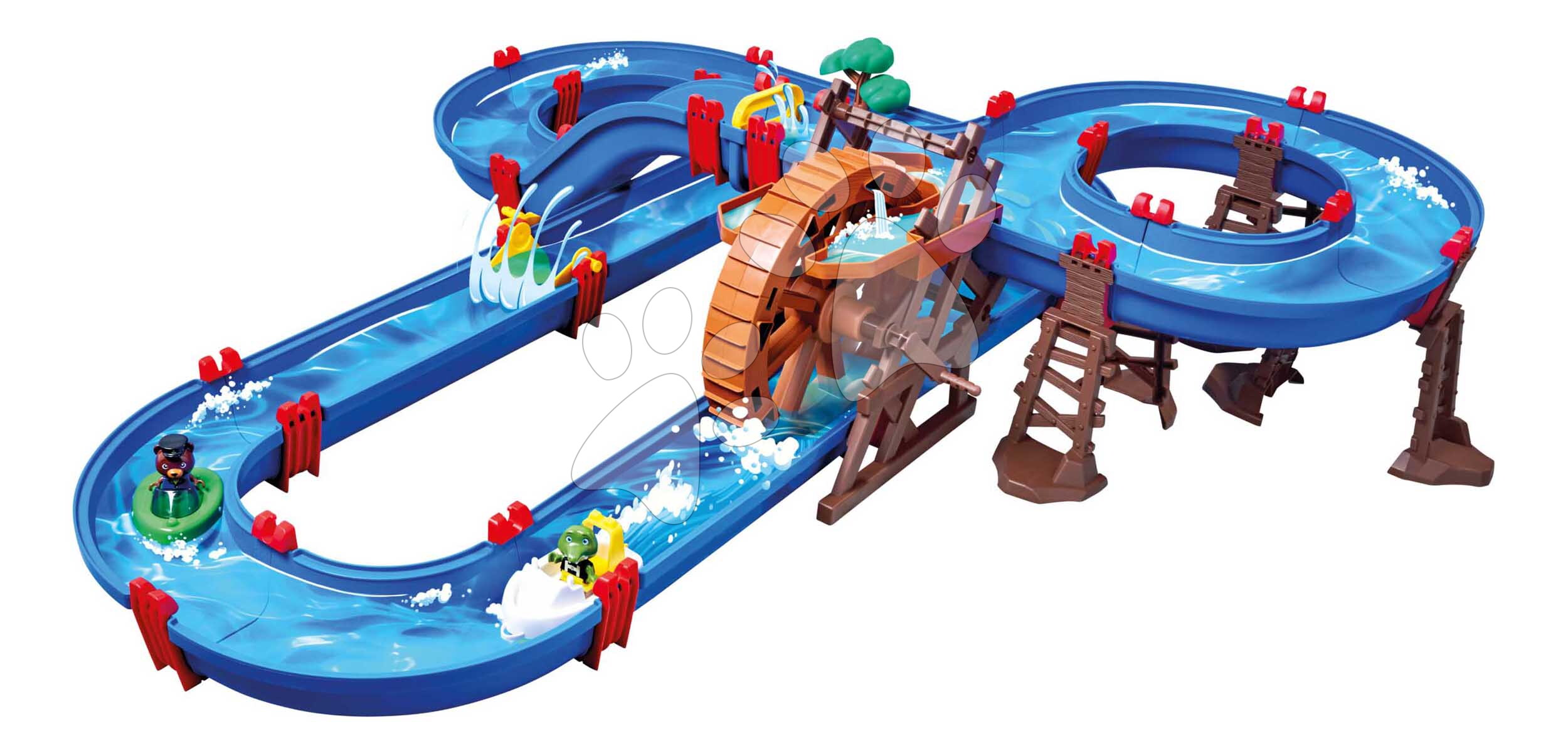 Vízi pálya malommal WaterWheel AquaPlay többszintes csúszdával 2 hajóval és 2 figurával