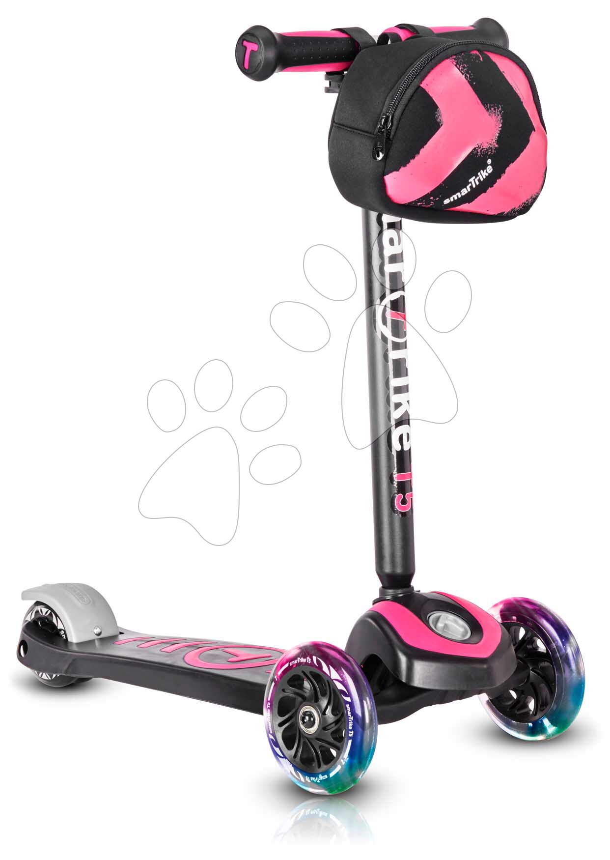 Háromkerekű roller világító kerekekkel és hátizsákkal T5 Pink smarTrike állítható kormánnyal 20 kg teherbírással