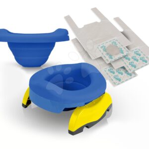 Szett utazó bili/ WC szűkítő Potette Plus 2in1 Kalencom kék szilikon betéttel + 10 drb utántöltő zacskó és utazótáska 15 hó-tól