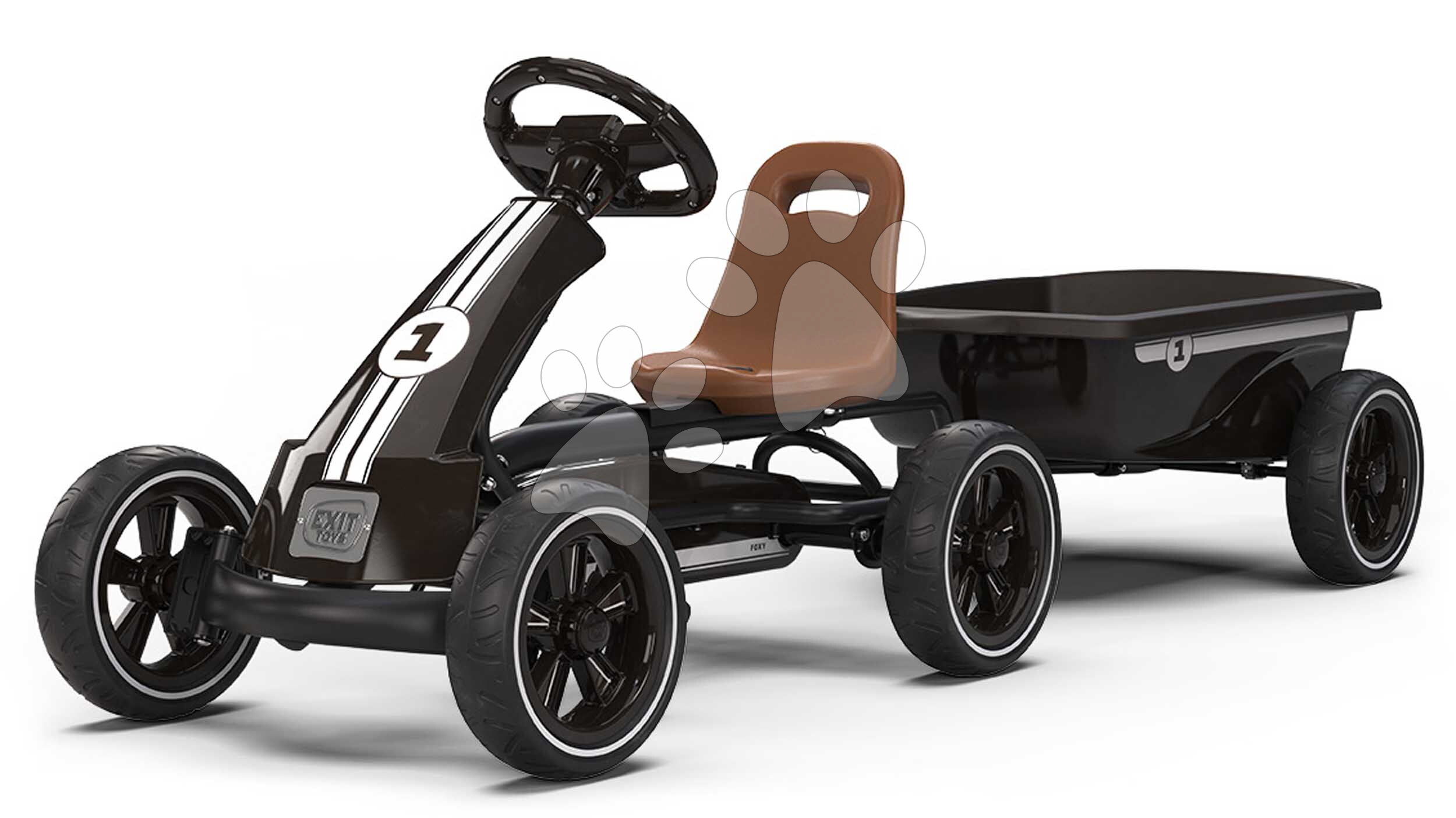 Pedálos gokart utánfutóval Go Kart Foxy Espresso Black Exit Toys fémvázzal strapabíró EVA kerekekkel és állítható üléssel 2–5 éves korosztálynak