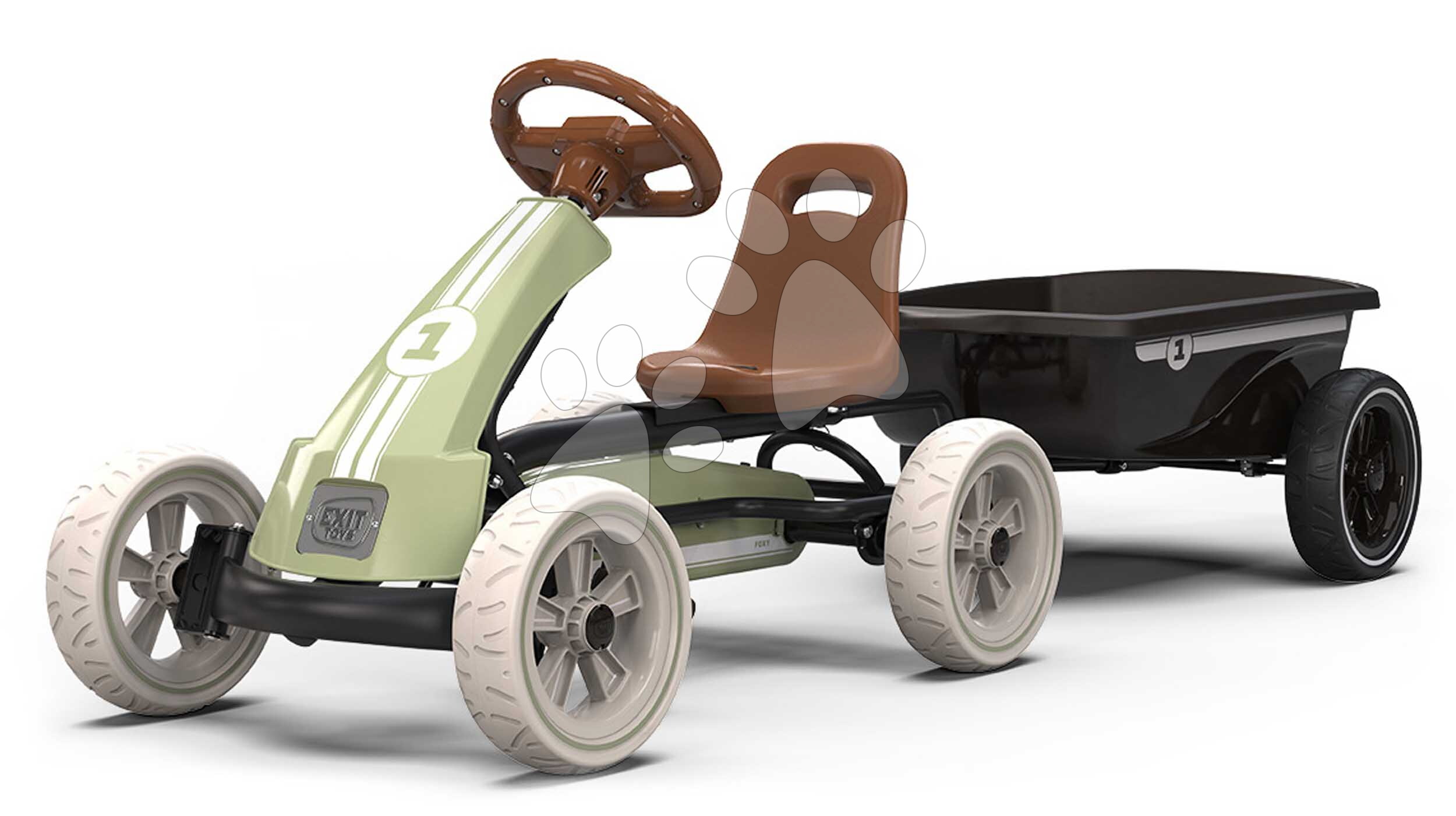 Pedálos gokart utánfutóval Go Kart Foxy Retro Green Exit Toys fémvázzal strapabíró EVA kerekekkel és állítható üléssel 2–5 éves korosztálynak