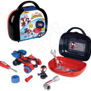 Koffer szétszerelhető négykerekűvel Spidey Box Spin Marvel Smoby szerszámokkal és figurával 17 darabos