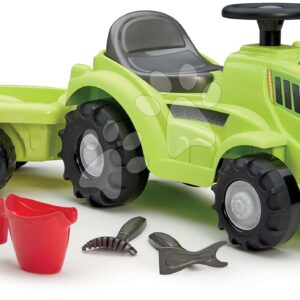 Bébitaxi traktor utánfutóval Tractor Ride On with Garnished Trailer Écoiffier tárolóhellyel és kerti szerszámokkal 85 cm 12 hó-tól