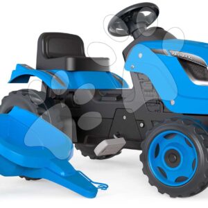 Pedálos traktor utánfutóval Farmer XL Blue Tractor+Trailer Smoby kék állítható üléssel és hanggal 142 cm