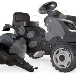 Pedálos traktor utánfutóval Farmer XL Black Tractor+Trailer Smoby fekete állítható üléssel és hanggal 142 cm