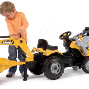 Traktor markolóval és homlokrakodóval Builder Max Smoby utánfutóval, pedálos