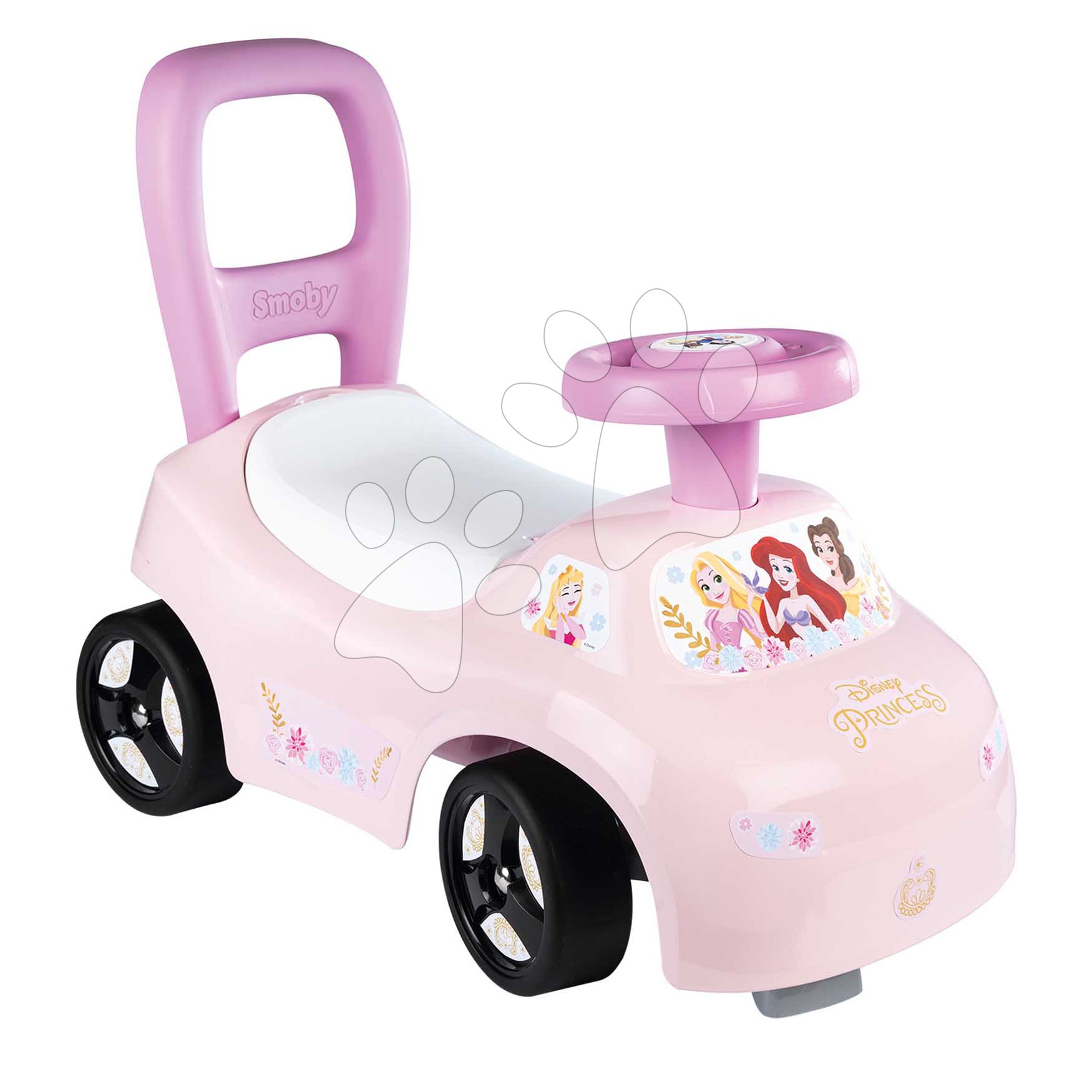 Bébitaxi és járássegítő Disney Princess Auto Ride On Smoby ergonomikus háttámlával és tárolóval az ülőke alatt 10 hó-tól