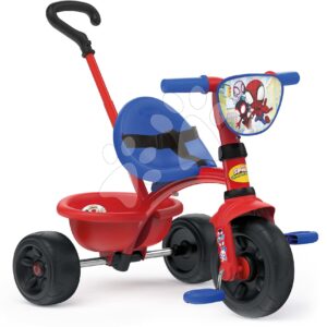 Tricikli Spidey Be Fun Tricycle Smoby tolókarral és szabadonfutó 15 hó-tól