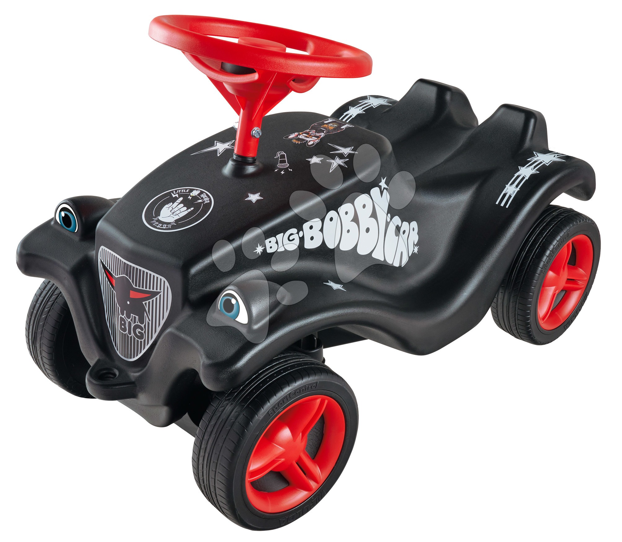 Bébitaxi autó Bobby Car Classic Little Rocker BIG fekete dudával és rockos matricákkal 12 hó-tól