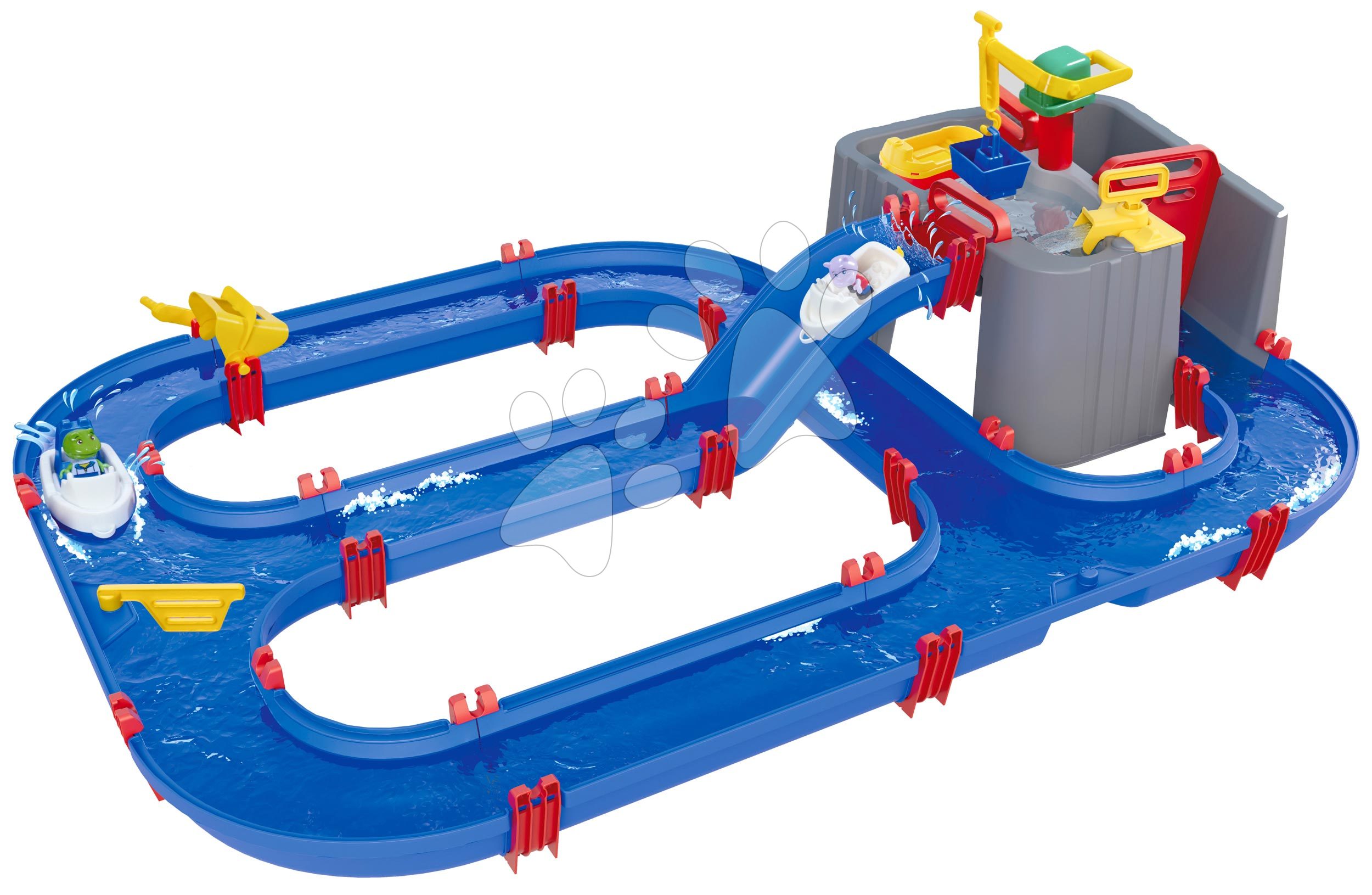 Vízi pálya kikötővel Harbour AquaPlay daruval vízi pumpával és 3 hajó 2 figura