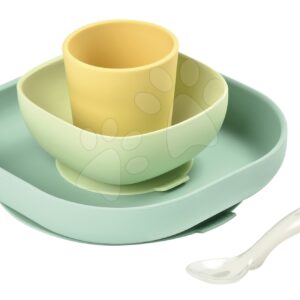 Étkészlet Beaba Silicone Meal Set szilikonból 4 részes sárga kisbabáknak 0 hó-tól