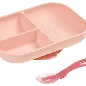 Étkészlet Silicone Pink Beaba szilikonból 2-részes babakanál és tál rózsaszín 4 hó-tól