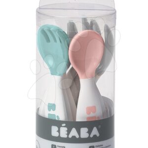 Készlet 6 tanuló kanál és 4 tanuló villa Beaba 2nd age kék rózsaszín szürke 15 cm 8 hó-tól