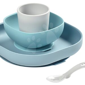 Étkészlet Silicone meal set Beaba szilikonból 4 részes kék csecsemőknek 4 hó-tól