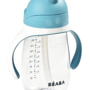 Tanuló ivó palack Bidon Beaba Learning Cup 2in1 Windy Blue 300 ml szívószállal kék 8 hó-tól