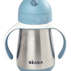 Ivó palack bidon dupla falú Stainless Steel Straw Cup Beaba Windy Blue 250ml kék rozsdamentes acélból 8 hó-tól