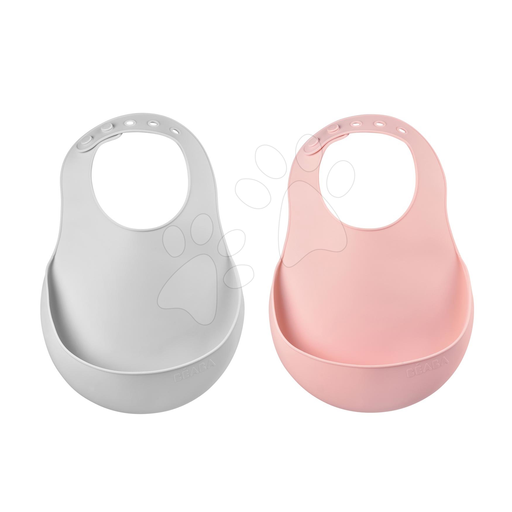 Előkék gyerekeknek Silicone Bib Beaba Light Mist&Old Pink Beaba 2 drb puha szilikonból  gombokkal 0 hó-tól
