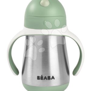 Ivó palack bidon dupla falú Stainless Steel Straw Cup Beaba Sage Green 250 ml rozsdamentes acélból zöld 8 hó-tól