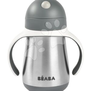Ivó palack Bidon dupla falú Stainless Steel Straw Cup Beaba Mineral Grey 250 ml rozsdamentes acélból szürke 8 hó-tól