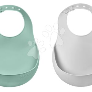 Előkék Silicone Bib Beaba Light Mist & Sage Green puha szilikonból gombokkal 2 drb 4 hó-tól