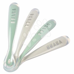 Ergonomikus kanalak1st Age Silicone Spoons Beaba Grey & Sage szilikonból önálló étkezéshez 4 drb 4 hó-tól