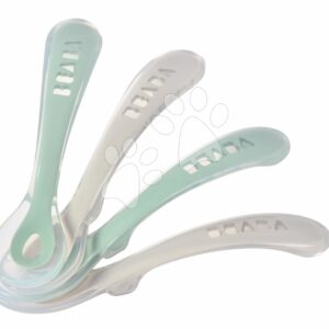 Ergonomikus kanalak 2nd Age Silicone Spoons Beaba Velvet Grey & Sage Green szilikonból önálló étkezéshez 4 drb 8 hó-tól