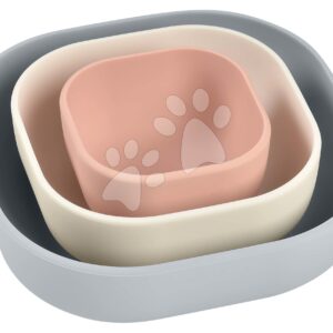 Étkezőgarnitúra Silicone Nesting Bowl Set Beaba Velvet Grey Cotton Dusty Rose szilikonból 3-részes szürke-rózsaszín-fehér 4 hó-tól