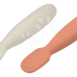 Ergonomikus gyakorlókanalak Silicone Pre-Spoons Terracotta Velvet Grey Beaba szilikonból önálló étkezéshez 2 db 4 hó-tól