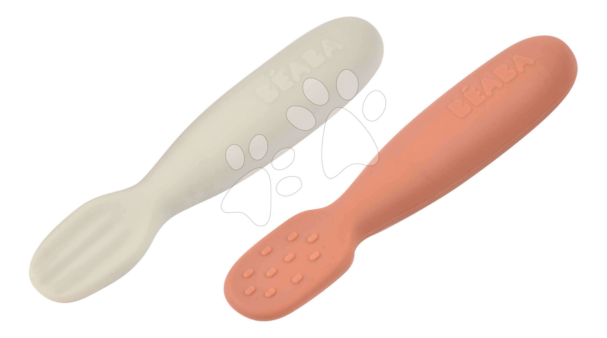 Ergonomikus gyakorlókanalak Silicone Pre-Spoons Terracotta Velvet Grey Beaba szilikonból önálló étkezéshez 2 db 4 hó-tól