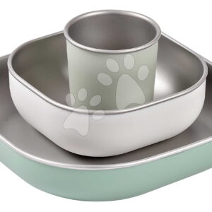 Étkészlet Stainless Steel Meal Set Sage Green Beaba rozsdamentes acélból 3 részes zöld 4 hó-tól