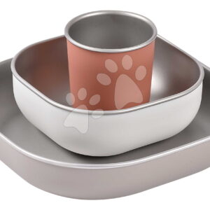 Étkészlet Stainless Steel Meal Set Terracotta Beaba rozsdamentes acélból 3 részes narancssárga 4 hó-tól