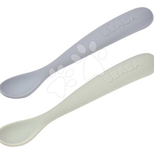 Első gyakorlókanalak First Age Silicone Spoons Nature Duo Beaba szilikonból önálló étkezéshez praktikus tárolóban 2 db zöldes-kék 4 hó-tól