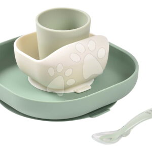 Étkészlet Silicone Meal Set Sage Green Misty Green Beaba szilikonból 4 réses zöldes-bézs 4 hó-tól