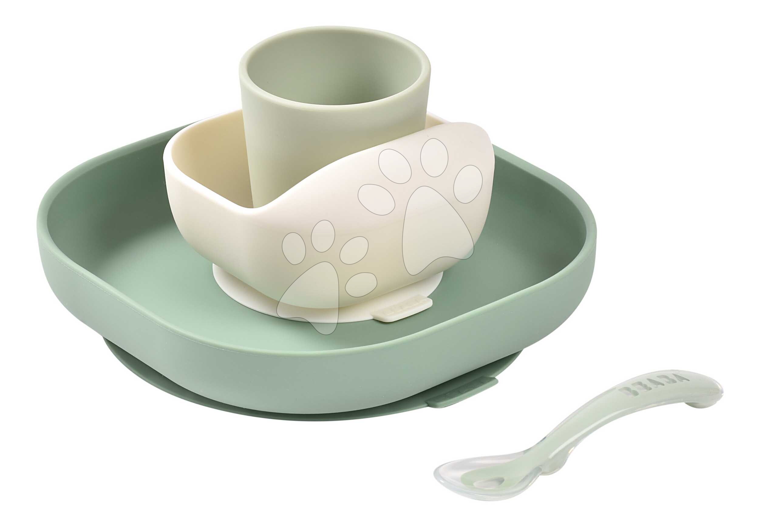 Étkészlet Silicone Meal Set Sage Green Misty Green Beaba szilikonból 4 réses zöldes-bézs 4 hó-tól