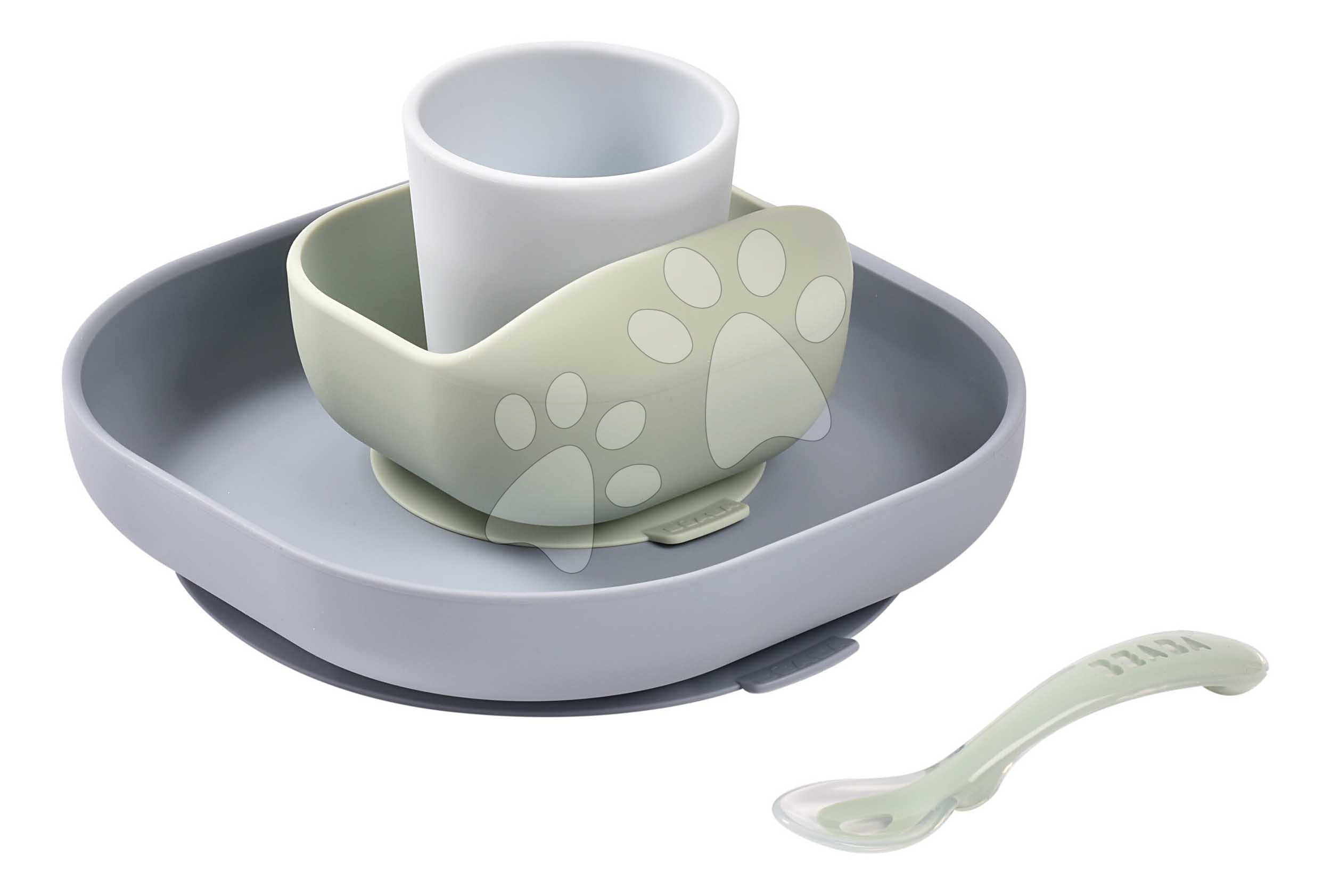 Étkészlet Silicone Meal Set Pebble Beaba szilikonból 4 részes zöldes-szürke 4 hó-tól