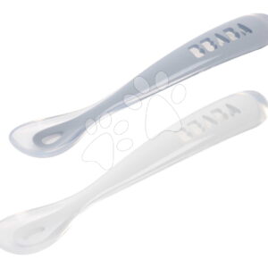 Első gyakorlókanalak First Age Silicone Spoons Pebble Cloud Blue Duo Beaba szilikonból önálló étkezéshez praktikus tárolóban 2 db kékes-fehér 4 hó-tól