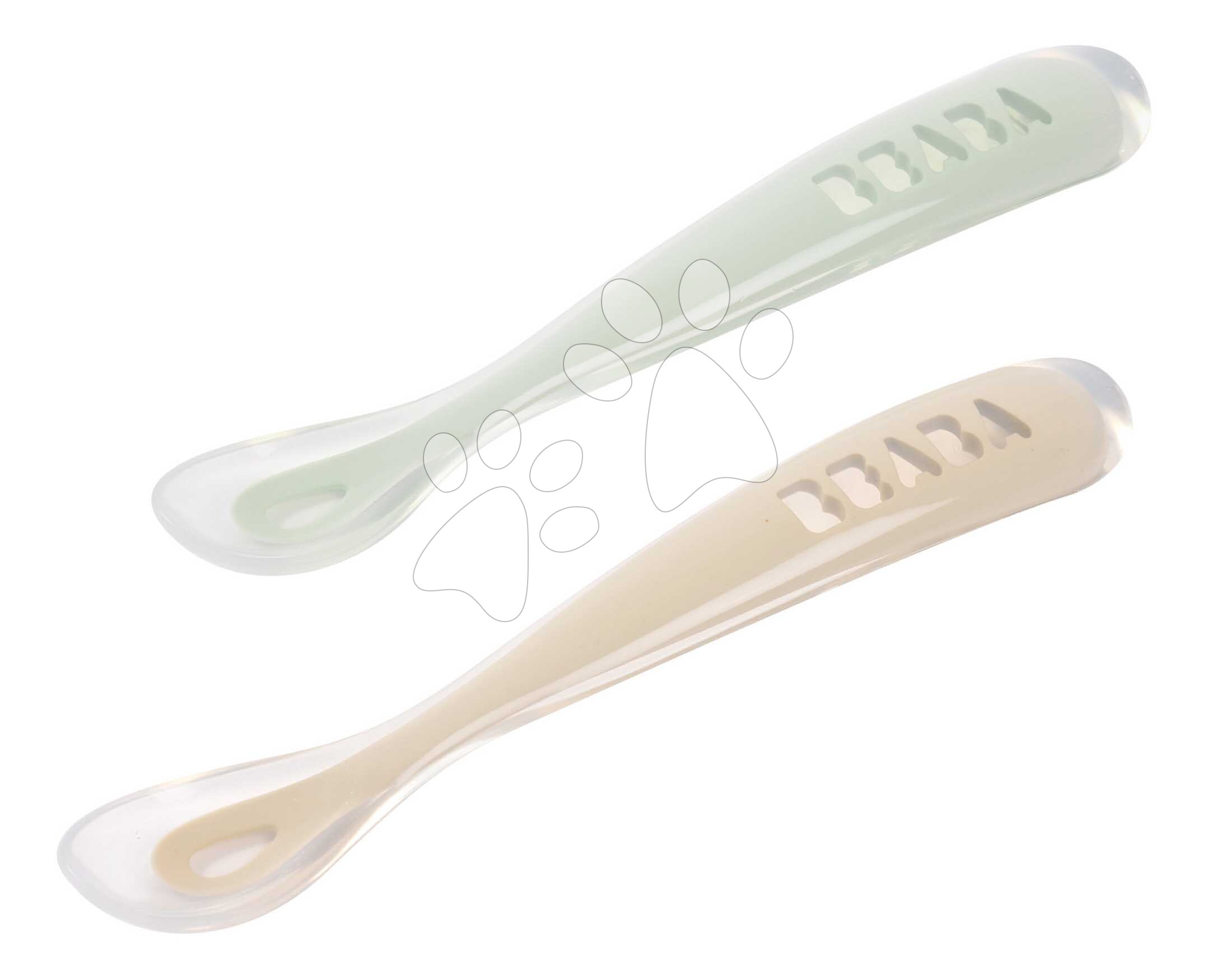 Első gyakorlókanalak First Age Silicone Spoons Clay Misty Green Duo Beaba szilikonból önálló étkezéshez praktikus tárolóban 2 db barnás-zöld 4 hó-tól
