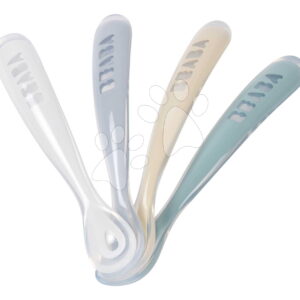 Első gyakorlókanalak First Age Silicone Spoons Pebble Cloud Blue Baltic Blue Clay Set Beaba szilikonból önálló étkezéshez 4 db 4 hó-tól