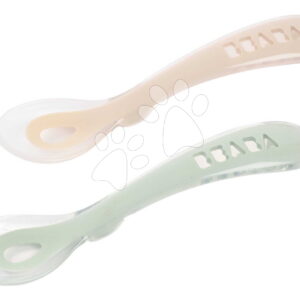 Gyakorlókanalak Second Age Silicone Spoons Clay Misty Green Beaba szilikonból önálló étkezéshez 2 drb zöld-barna 8 hó-tól
