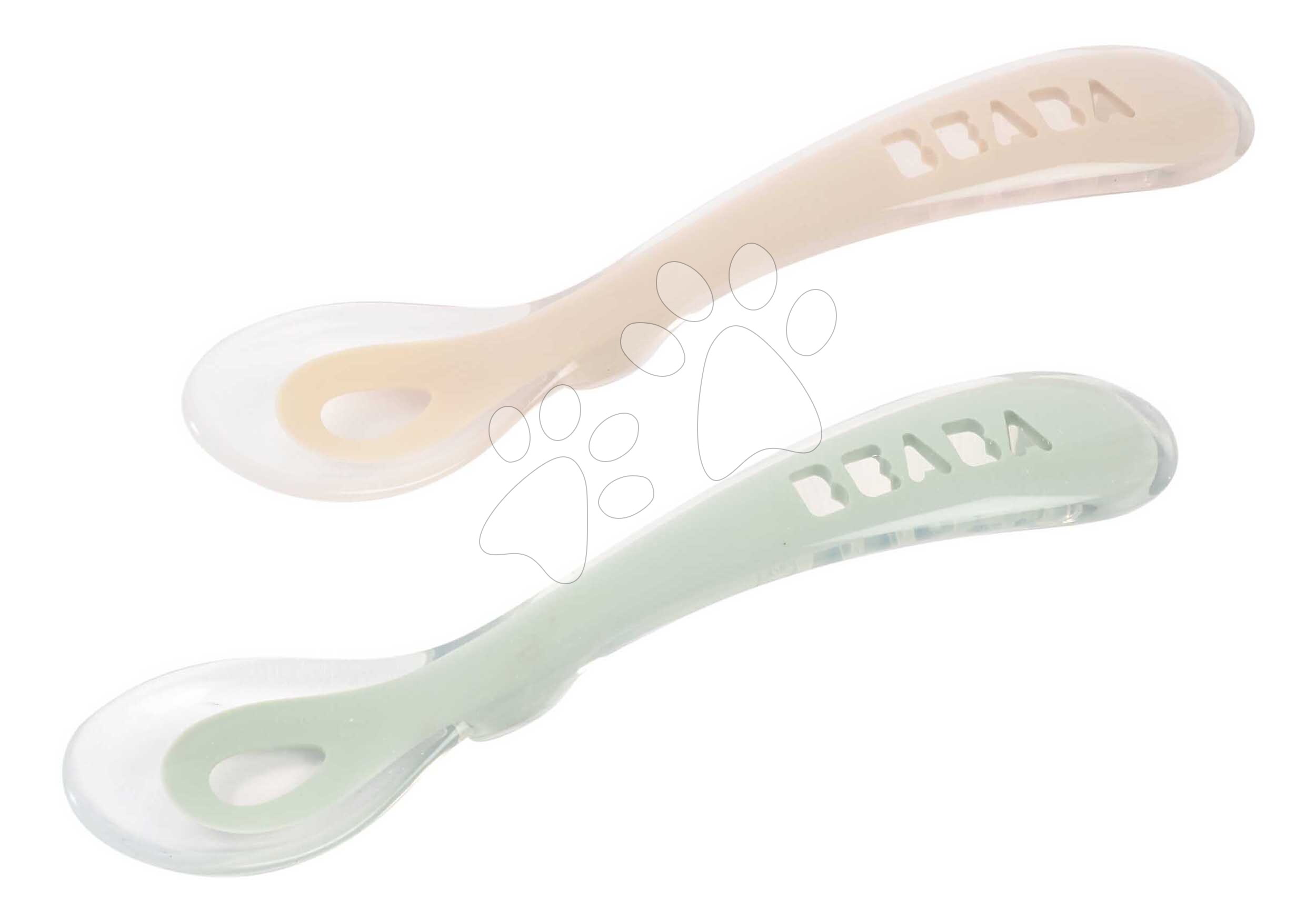Gyakorlókanalak Second Age Silicone Spoons Clay Misty Green Beaba szilikonból önálló étkezéshez 2 drb zöld-barna 8 hó-tól