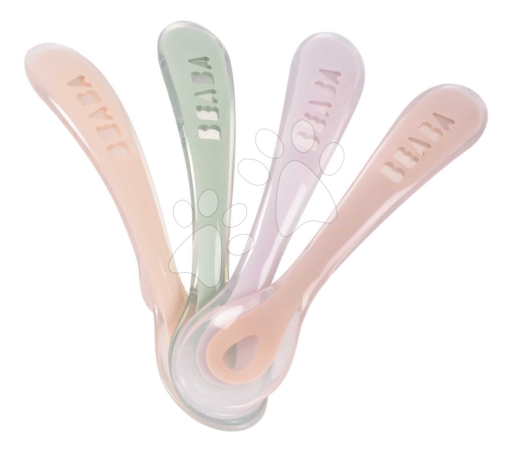 Gyakorlókanalak Second Age Silicone Spoons Cotton Candy Sorbet Mystic Green Lilac Set Beaba szilikonból önálló étkezéshez 4 darab 8 hó-tól