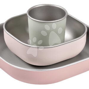 Étkészlet Stainless Steel Meal Set Cotton Candy Beaba rozsdamentes acélból 3 részes rózsaszín 4 hó-tól