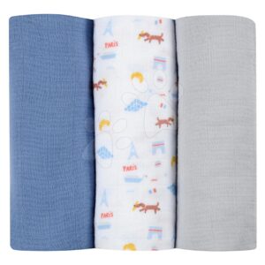 Textil pelenkák pamut muszlinból  Cotton Muslin Cloths Beaba Paris 3 darabos csomag 70*70 cm 0 hó-tól kék