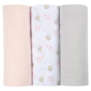 Textil pelenkák pamut muszlinból Cotton Muslin Cloths Beaba Cygne 3 darabos csomag 70*70 cm 0 hó-tól rózsaszín