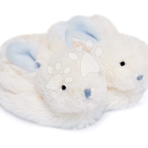 Papucs újszülött részére csörgővel Nyuszkó Lapin Bonbon Doudou et Compagnie kék ajándékcsomagolásban 0-6 hó