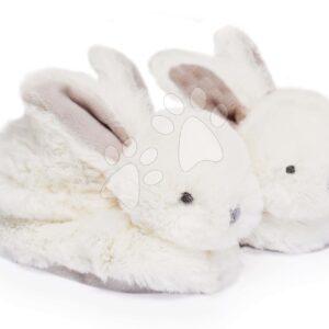 Papucs újszülött részére csörgővel Nyuszkó Lapin Bonbon Doudou et Compagnie fehér ajándékcsomagolásban 0-6 hó