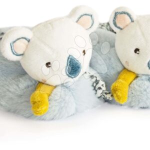 Papucsok kisbabának csörgővel Yoca le Koala Doudou et Compagnie kék ajándékcsomagolásban 0-6 hó