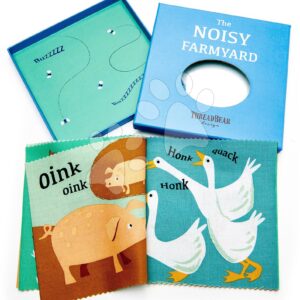Textilkönyv Noisy Farmyard Rag Book Threadbear 12 háziállattal 100% puha pamutanyagból ajándékcsomagolásban 0 hó-tól