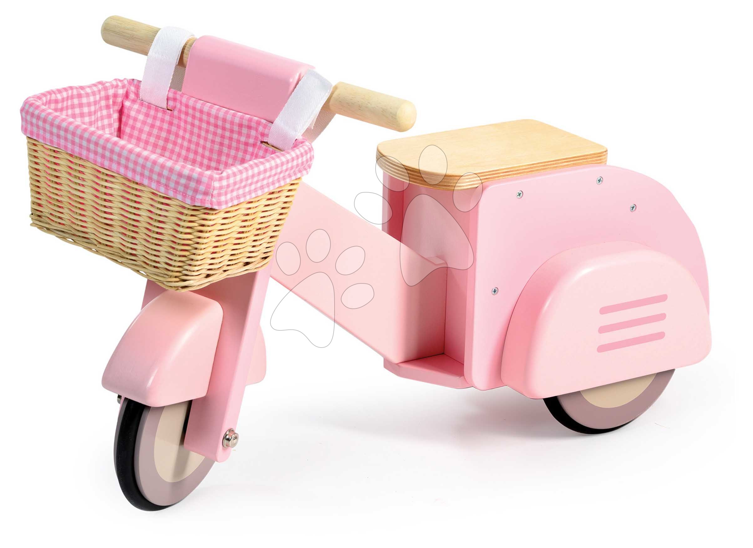 Fa bébitaxi fonott kosárral Scooter with Basket Tender Leaf Toys rózsaszín gumi kerekekkel 24 hó-tól